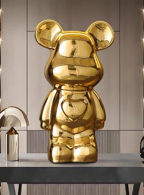 轻奢陶瓷暴力熊摆件家居饰品玻璃柜客厅电视柜酒柜玄关装饰品摆件