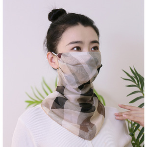 100%桑蚕丝口罩护颈防晒面纱女遮脸面罩真丝透气薄款夏季围巾一体