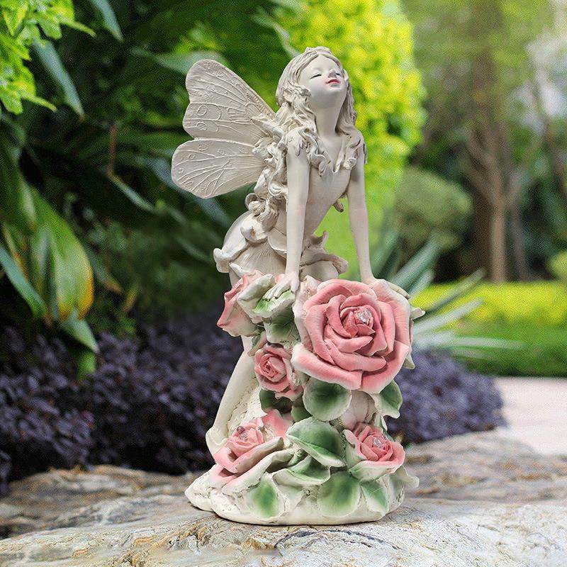 太阳能花仙子小夜灯户外花园庭院树脂工艺品园艺装饰摆件欢迎牌