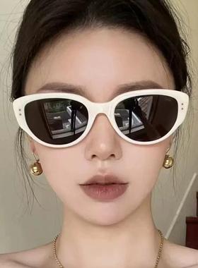 超轻框墨镜高清偏光镜白色猫眼太阳镜女潮高级感眼镜男可配近视镜