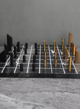 欧式大理石棋盘样板房电视柜卧室书房客厅餐厅桌面家居饰品摆件