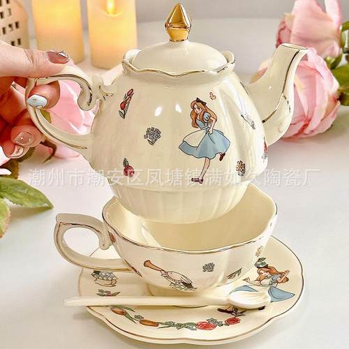 子母壶系列-下午茶描金陶瓷咖啡杯碟套装茶壶高级感女生ins风