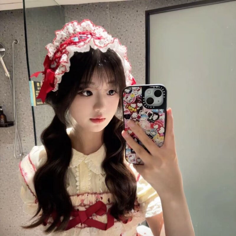 lolita草莓蛋糕蕾丝红色发带头饰可爱女仆蝴蝶结罗莉塔樱桃发饰