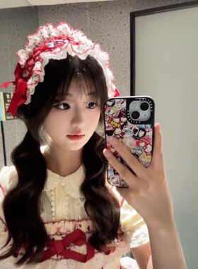 lolita草莓蛋糕蕾丝红色发带头饰可爱女仆蝴蝶结罗莉塔樱桃发饰