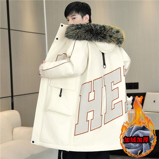 冬季13青少年中长款羽绒服男孩14初高中学生15岁大童加绒加厚外套