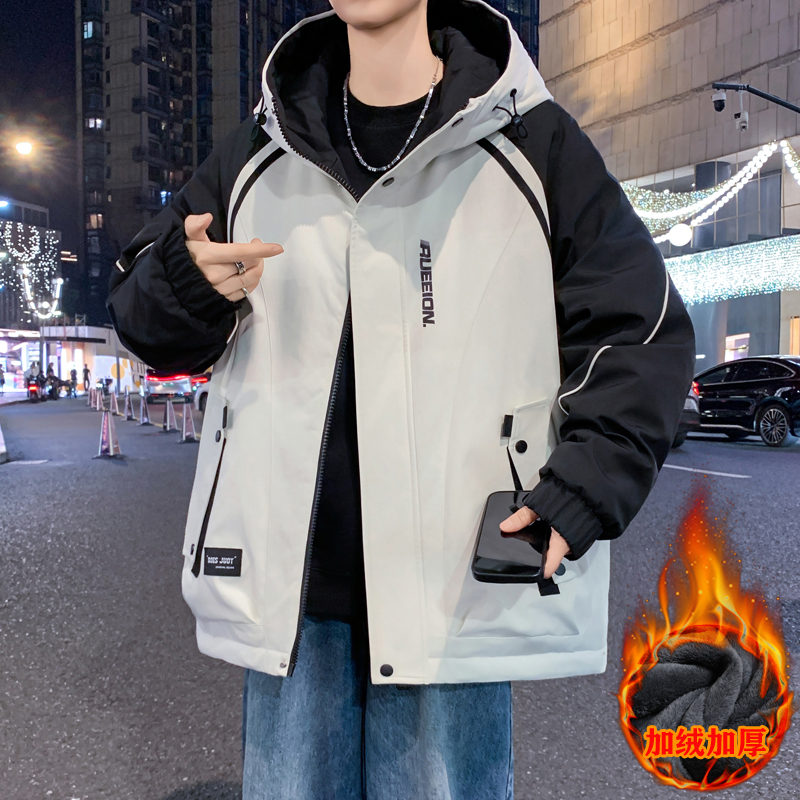 秋冬季外套男棉服青少年加绒加厚保暖冲锋衣初中高中学生羽绒服潮