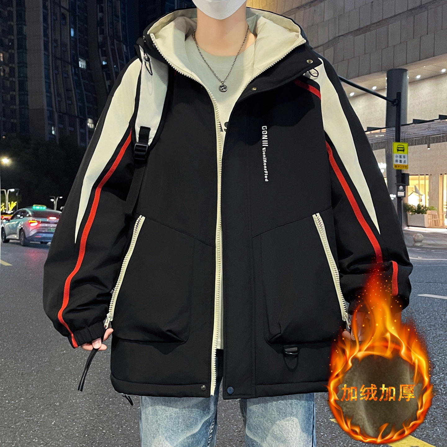 外套男孩秋冬季新款加绒加厚青少年宽松羽绒服保暖冲锋衣冬装棉衣