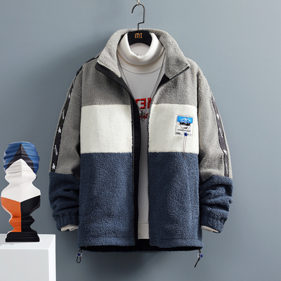 青少年棉衣潮流男孩初中学生颗粒绒加厚羽绒服大童冬装羊羔毛外套