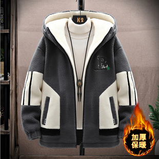 青少年冬季加厚羊羔绒外套男孩高中初中学生羽绒服大童颗粒绒棉衣