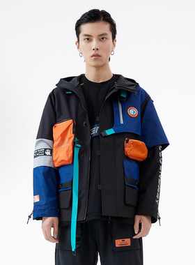 李宁LNG未来玩家系列男女同款宽松连帽潮流撞色运动风衣FFAC006