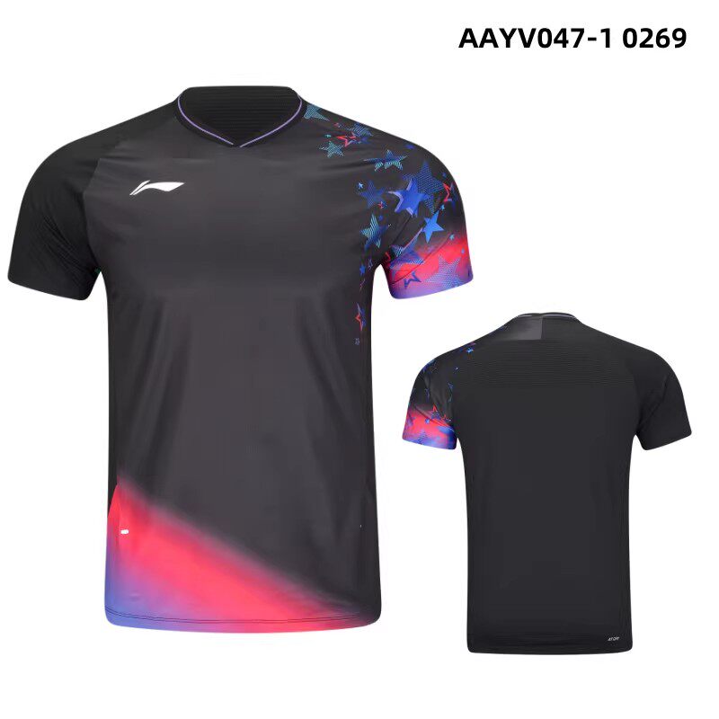 李宁新款羽毛球服中青队大赛球迷版男女款速干透气短袖T恤AAYV047