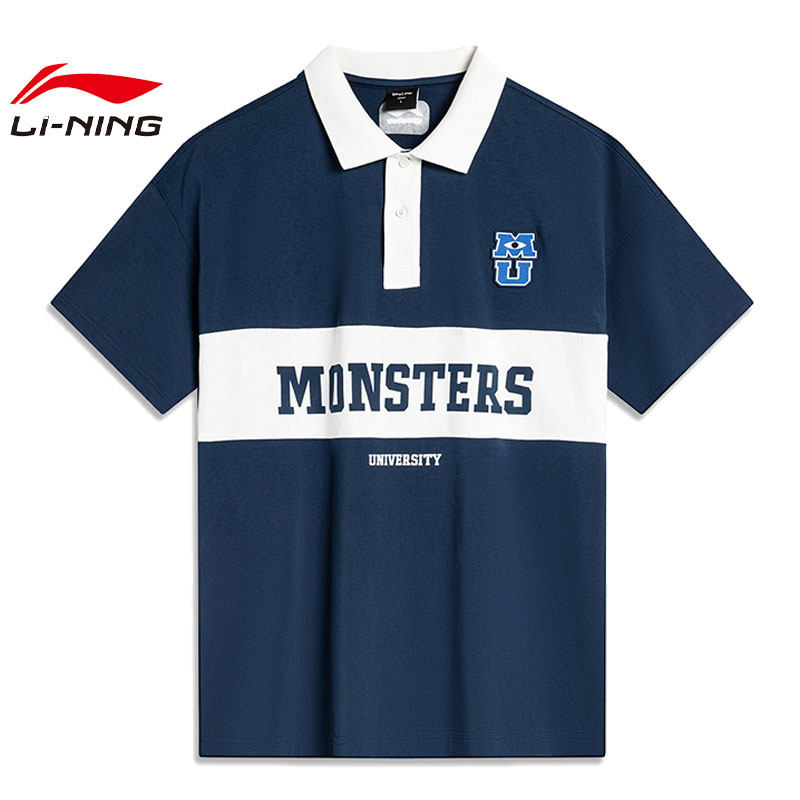 李宁怪兽大学联名POLO衫男士2024秋季新款短袖宽松运动T恤APLU147