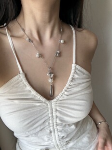 长款 百搭新中式 流苏气质锁骨链 耳环时尚 冷淡风花朵珍珠水滴项链