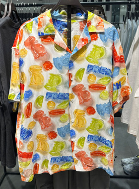 WLJZWFJTUR男装2025夏季休闲度假风印花宽松短袖衬衫UMV232011