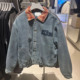 WLJZWFJTUR2025冬季 男装 宽松翻领拼接格纹牛仔棉衣外套UUV850054