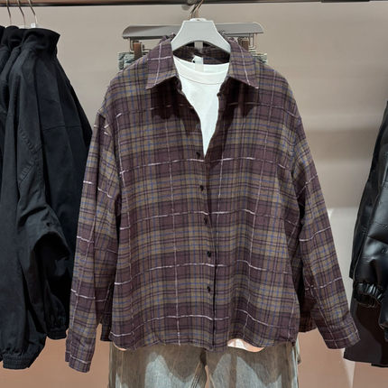 WLJZWFJTUR 2025冬季新款男装时尚休闲格纹宽松长袖衬衫UUV250027