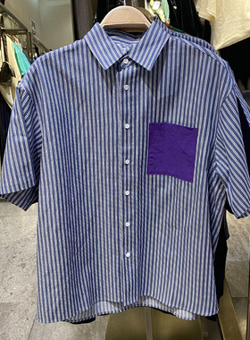 WLJZWFJTUR男装2025夏季新款休闲百搭条纹贴袋宽松衬衫UMV232024