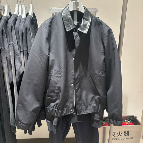 男士春秋皮领翻领宽松夹克外套
