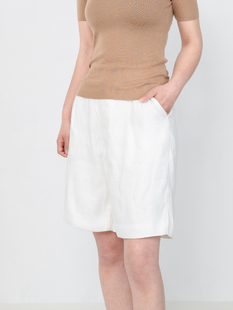 「清仓」柔软亚麻高腰直筒短裤女夏 显瘦宽松优雅法式五分西装裤