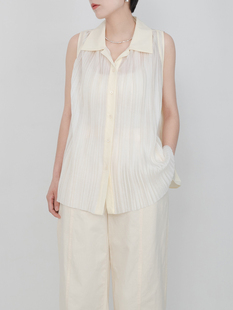 清仓」可机洗真丝无袖T恤宽松显瘦衬衫法式优雅轻奢背心压褶上衣