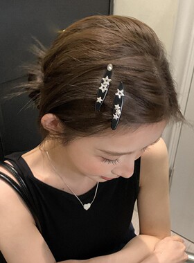 甜酷风星星水钻边夹黑色刘海发夹个性少女侧边夹通勤日常女生发饰