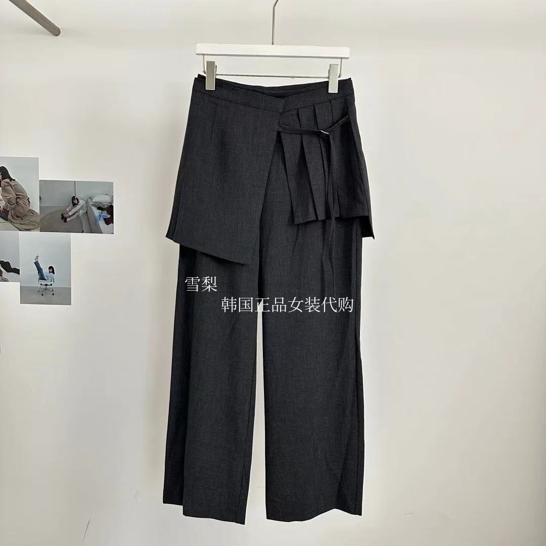 现货 韩国正品女装代购2025早秋新款系带褶皱屁帘+净色直筒休闲裤