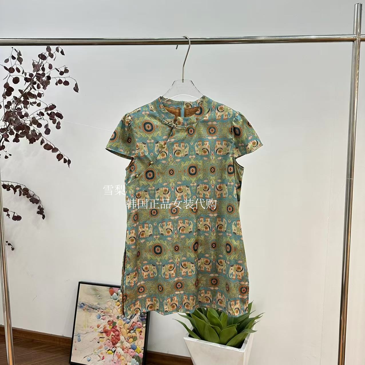 现货 欧货正品女装代购2025夏季款盘扣立领后拉链侧开叉短袖衬衫