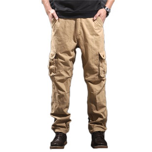 春秋工装裤男多袋宽松直筒运动休闲裤子军装耐磨劳保工作裤纯棉潮