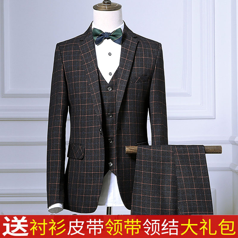 男士西装套装三件套修身春秋职业商务正装西服伴郎团新郎结婚礼服