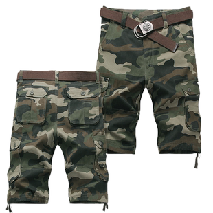 男短裤七分裤休闲7分裤纯棉大码宽松迷彩5分多口袋工装中裤送皮带