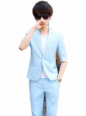 修身薄款三件套半袖西服