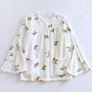 带拉链护理上衣女法兰绒病号服锁骨骨折衣服生病睡衣picc置管衣服