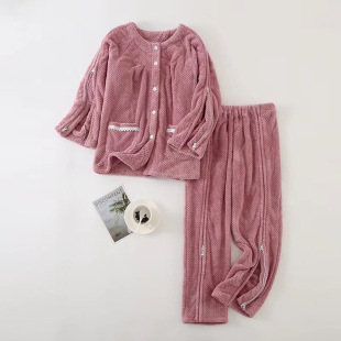 拉链透析上衣秋冬款 全开式 骨折病人保暖衣加厚法兰绒术后睡衣衣袖