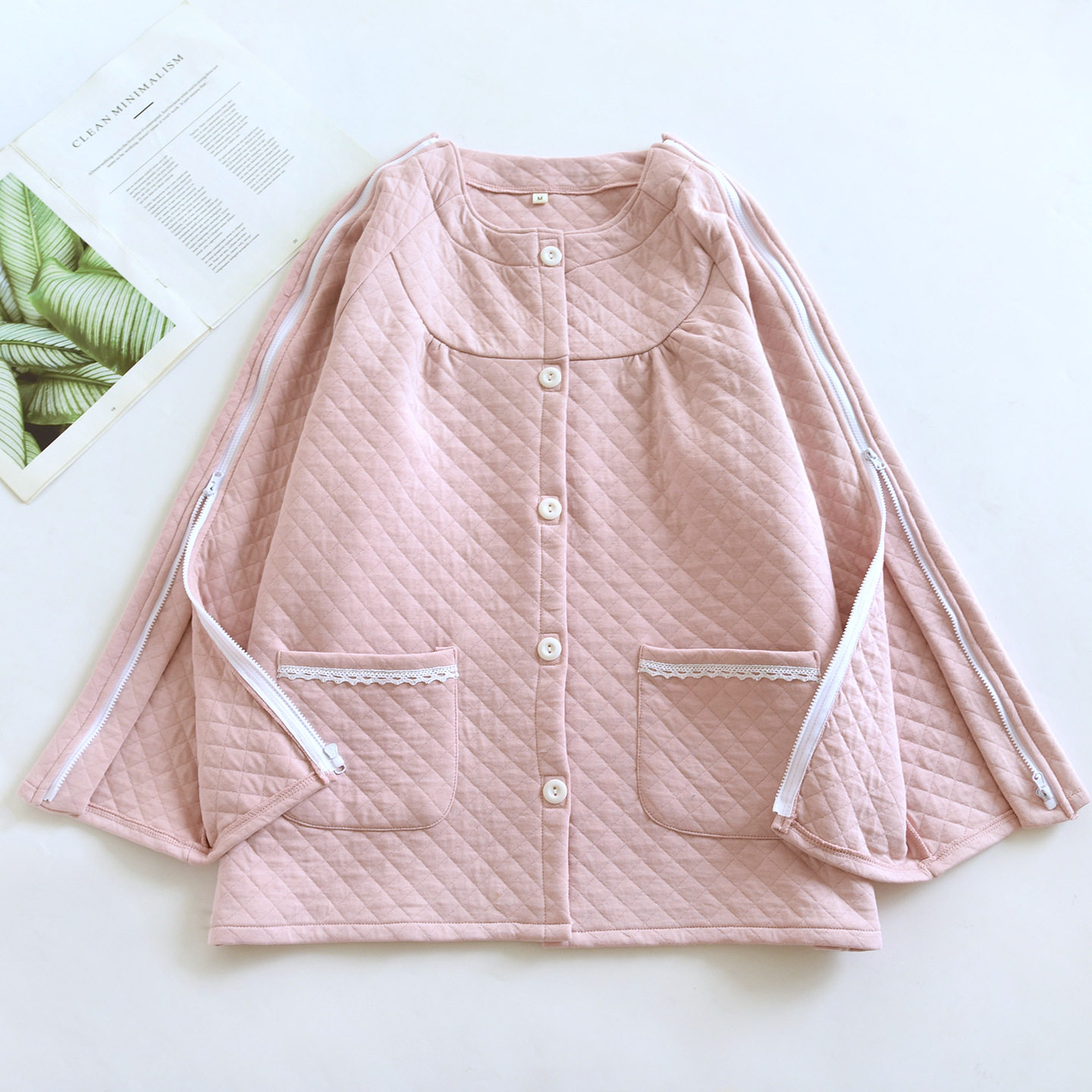 开袖拉链病号服手臂骨折秋衣女肩锁骨术后专用衣服夹棉保暖睡衣厚
