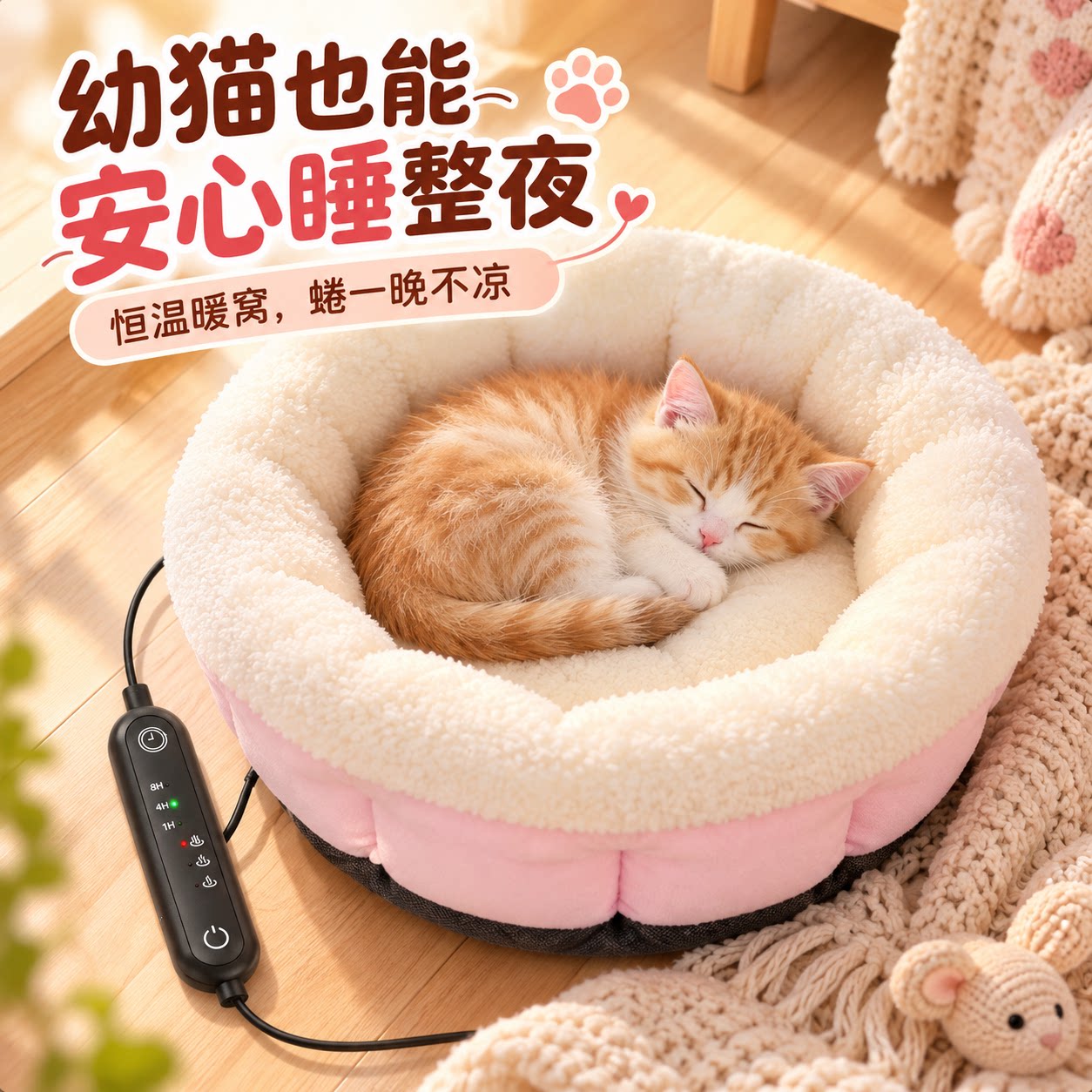 猫窝恒温加热冬季保暖舒适防寒毛绒电热猫窝冬加厚室内宠物加热窝