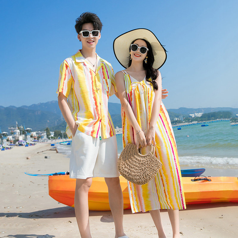 沙滩裙长裙情侣装夏装套装海南三亚全家装出游必备服装