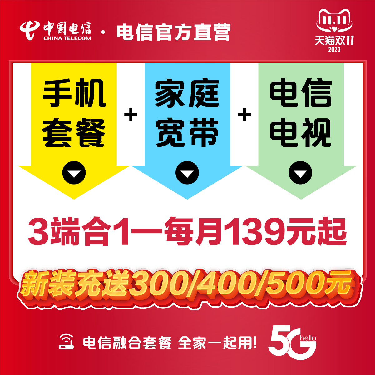 中国电信杭州宽带光纤5G融合办理手机流量共享美好家套餐融合套餐怎么看?