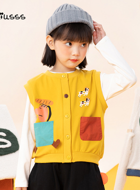 viciusss童装男女童可爱印花马甲秋装新品儿童俏皮童趣撞色上衣潮