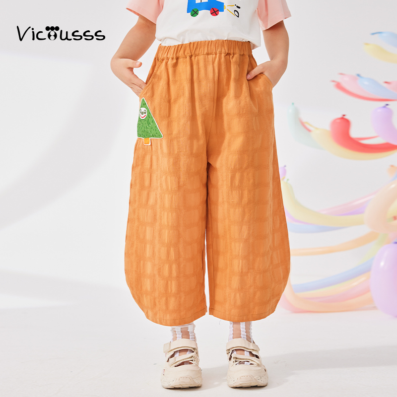 Viciusss男女童阔腿七分裤夏装新品儿童显白洋气简约淑女阔腿裤