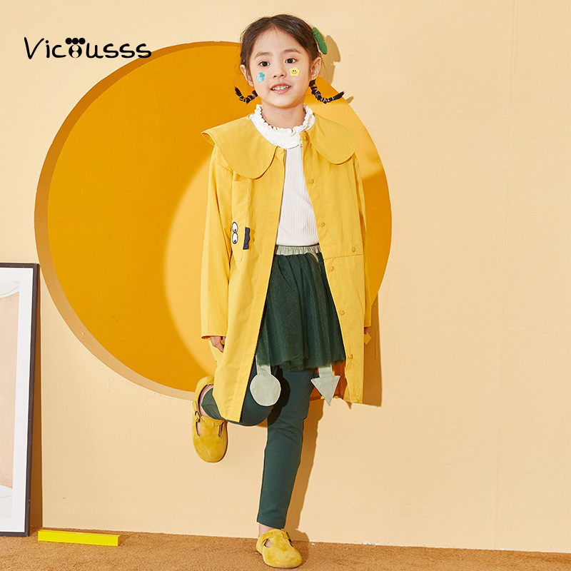 viciusss丸社女童风衣外套中长款薄款春秋2026新款女宝宝纯棉上衣