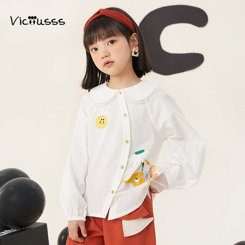viciusss童装女童印花衬衫娃娃衫