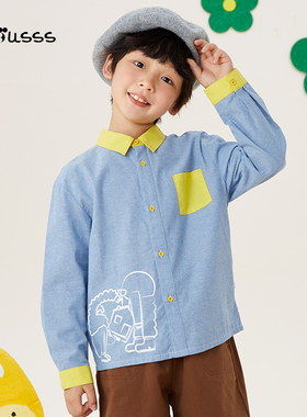Viciusss男童印花衬衫春季新品儿童洋气清新百搭卡通纯棉上衣