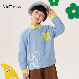 儿童洋气清新百搭卡通纯棉上衣 新品 Viciusss男童印花衬衫 春季