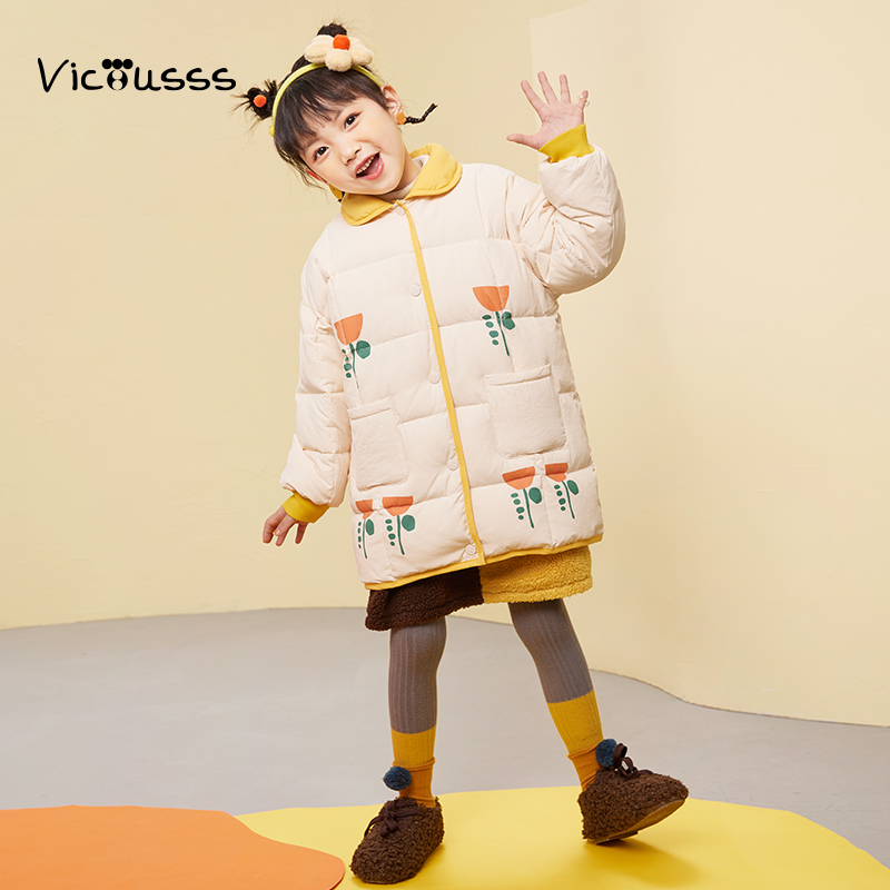 viciusss丸社女童中长款羽绒服2025新款冬儿童加厚保暖外套棉衣