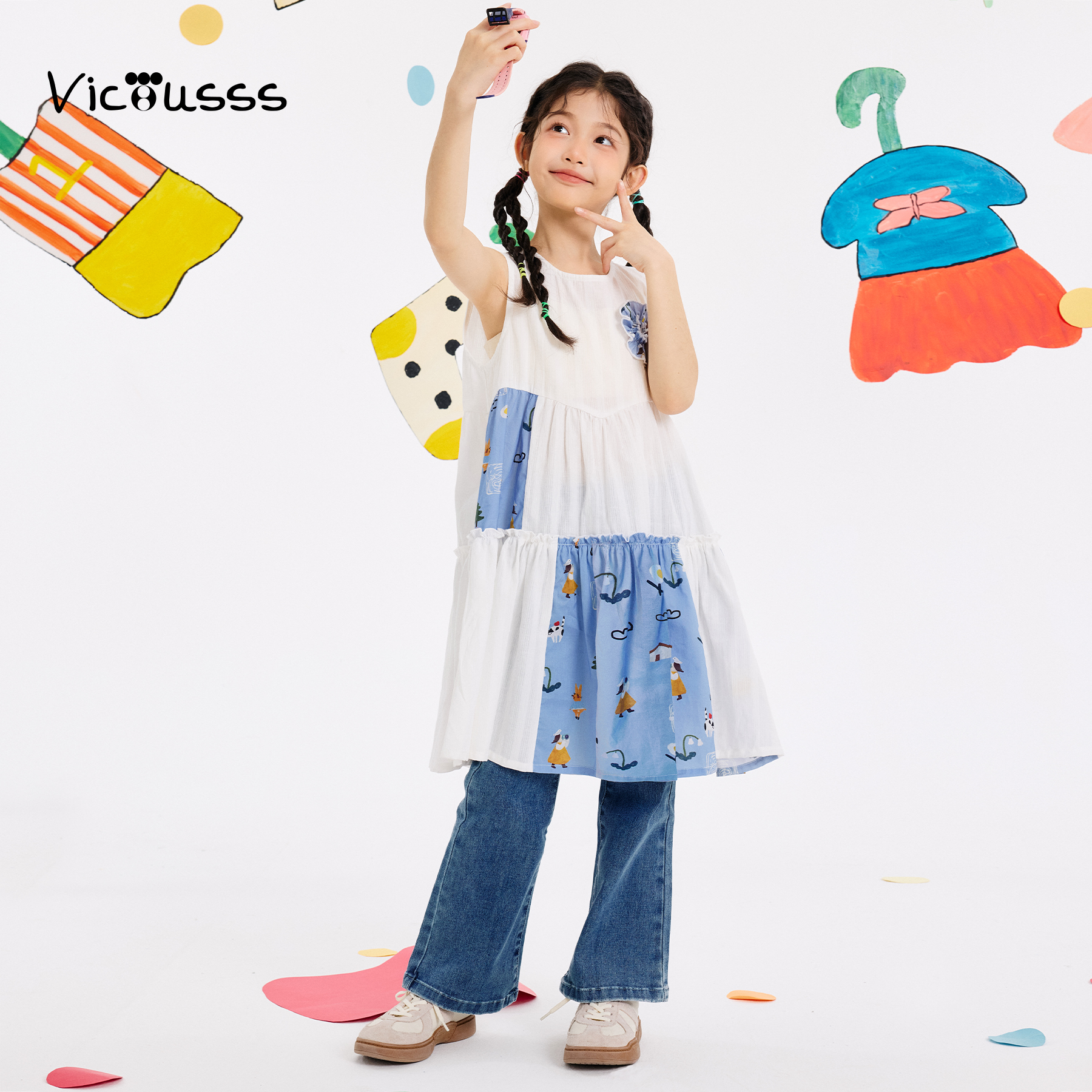 VICIUSSS童装夏装女童洋气裙子2025夏季新款儿童无袖纯棉连衣裙潮