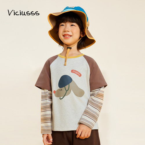 viciusss丸社男童长袖T恤假两件