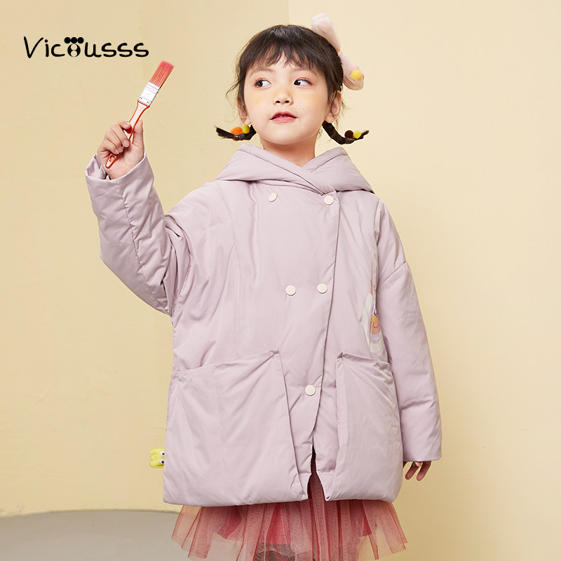 viciusss女童棉服冬季新款个性卡通连帽保暖加厚棉衣外套洋气百搭