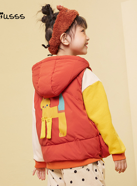 viciusss丸社女童连帽马甲棉服红色新款冬季外穿洋气背心百搭加厚