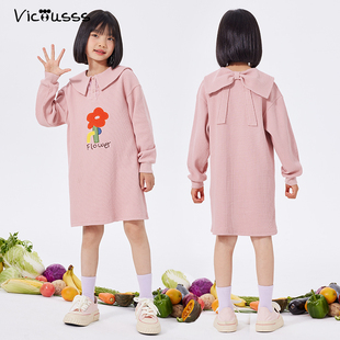 淑女显白显瘦中长裙 viciusss童装 女童翻领甜美连衣裙个性 春季 新品