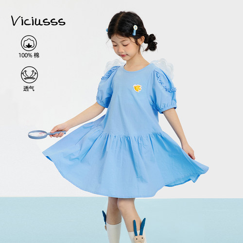 viciusss童装女童连衣裙短袖洋气